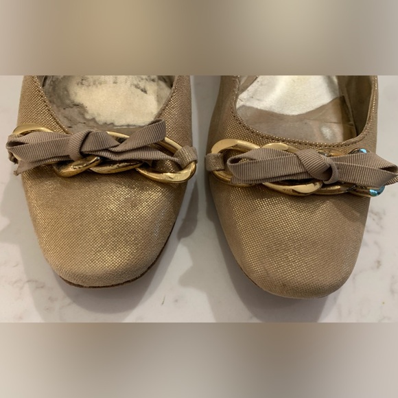 Nina Flats with Chain & Bow Detail in Glitter Fabric and Leather - Picture 2 of 7